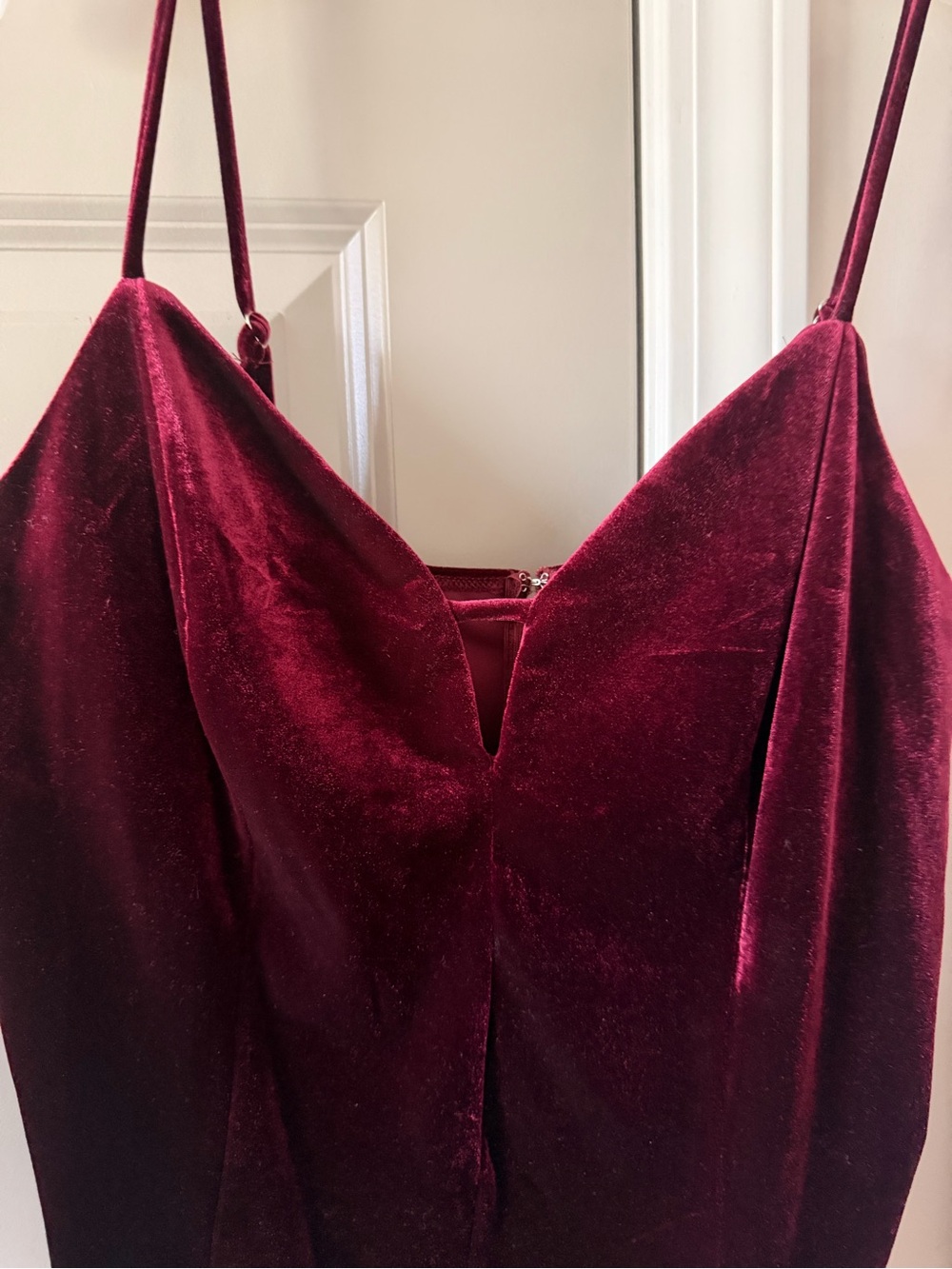 Velvet Burgundy Spaghetti Strap Cami Bodysuit - Picture 2 of 5